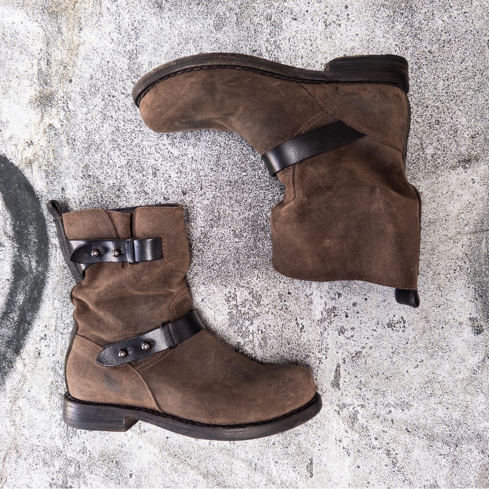 rag‎ & bone brown and black Jedicore calfskin leather slouchy moto boots